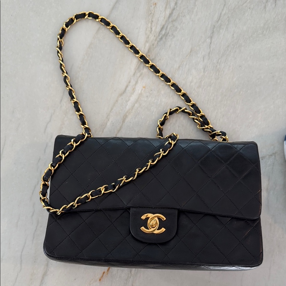 Chanel Black and 24k Gold Quilted Shoulder Bag